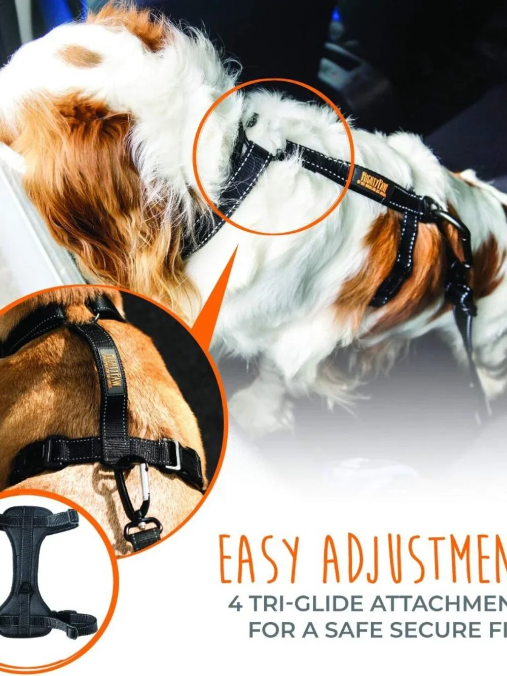 Mighty Paw Adjustable Safety Dog Car Harness - 2 Leash Attachment - Front / back
